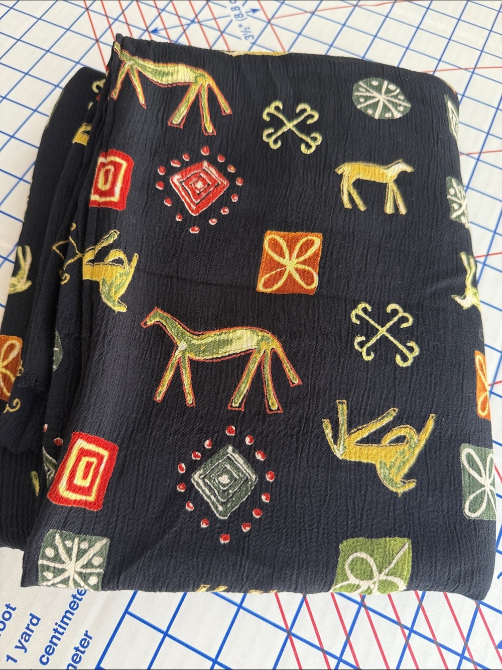 Modernist Horse Novelty Print Crepe Fabric 2+ Yards x 48”